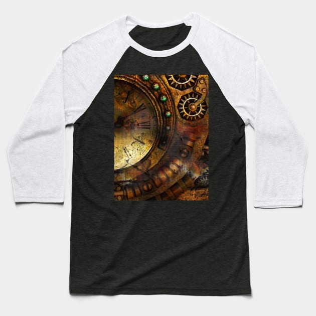 Steampunk Clock and Gears Baseball T-Shirt by Highseller